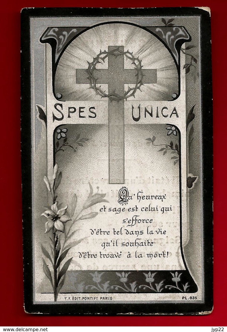 Image Pieuse Holy Card Souvenir Mortuaire Décès P-A-H Jardin 21-04-1911 - Ed T.F. Edit. Pontif.x PL. 935 - Spes Unica - Devotion Images