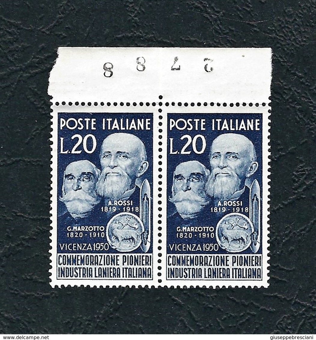 ITALIA 1950 - Coppia In Onore Dei Pionieri Dell'industria Laniera Italiana - 20 L. Azzurro Nero - MNH - Sassone 628 - 1946-60: Nuovi