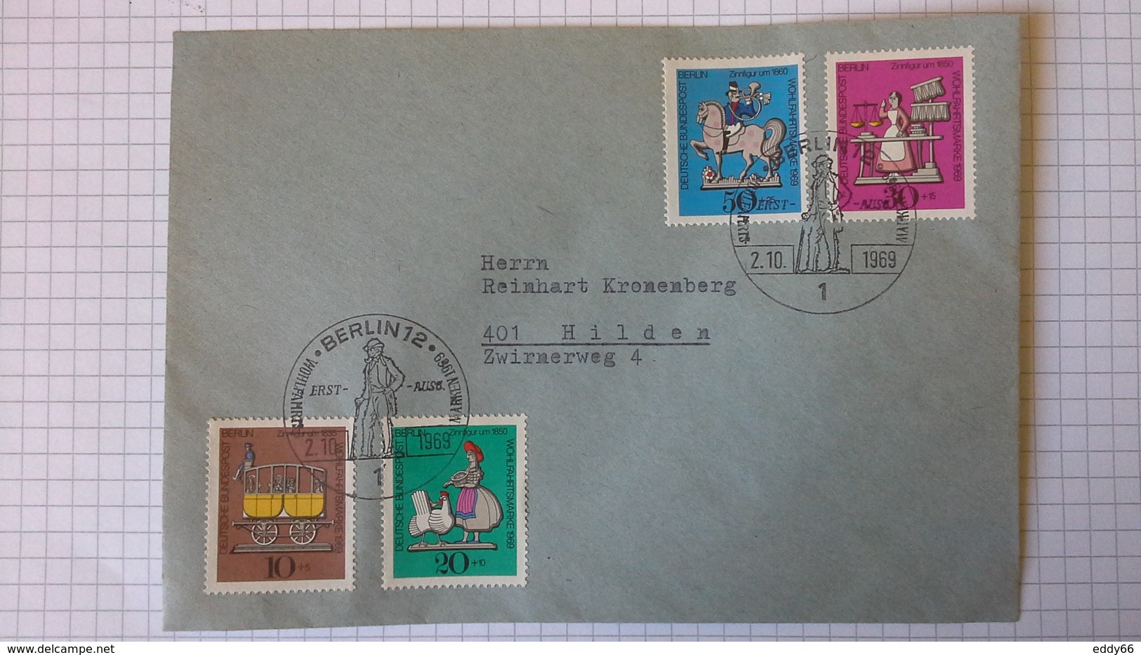 FDC Berlin   Mi.Nr. 348-51 (Zinnfiguren) Mit Sonderstempel Berlin 12 Vom 2.10.1969 - Briefe U. Dokumente