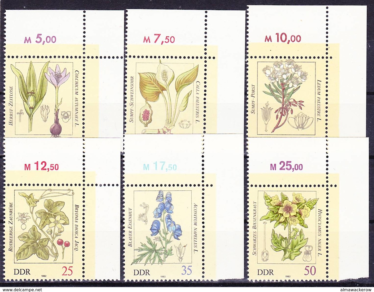 2017-0365 GDR 1982 Poisonous Plants Complete Set Mi 2691-2696 With Corner Margins MNH ** - Plantas Tóxicas