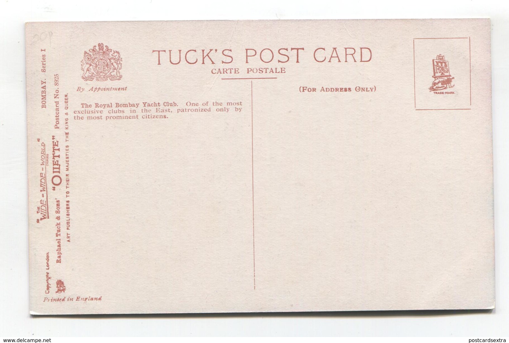 Royal Bombay Yacht Club - Old Tuck Postcard No. 8925 - India