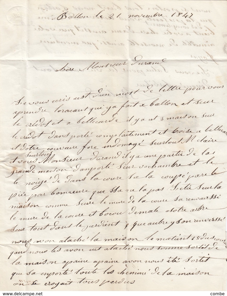 LETTRE . 21 NOV 47. AIN CHATILLON-DE-MICHAILLE. ORIGINE RURALE ROUGE  OR  =  BALLON - 1801-1848: Précurseurs XIX