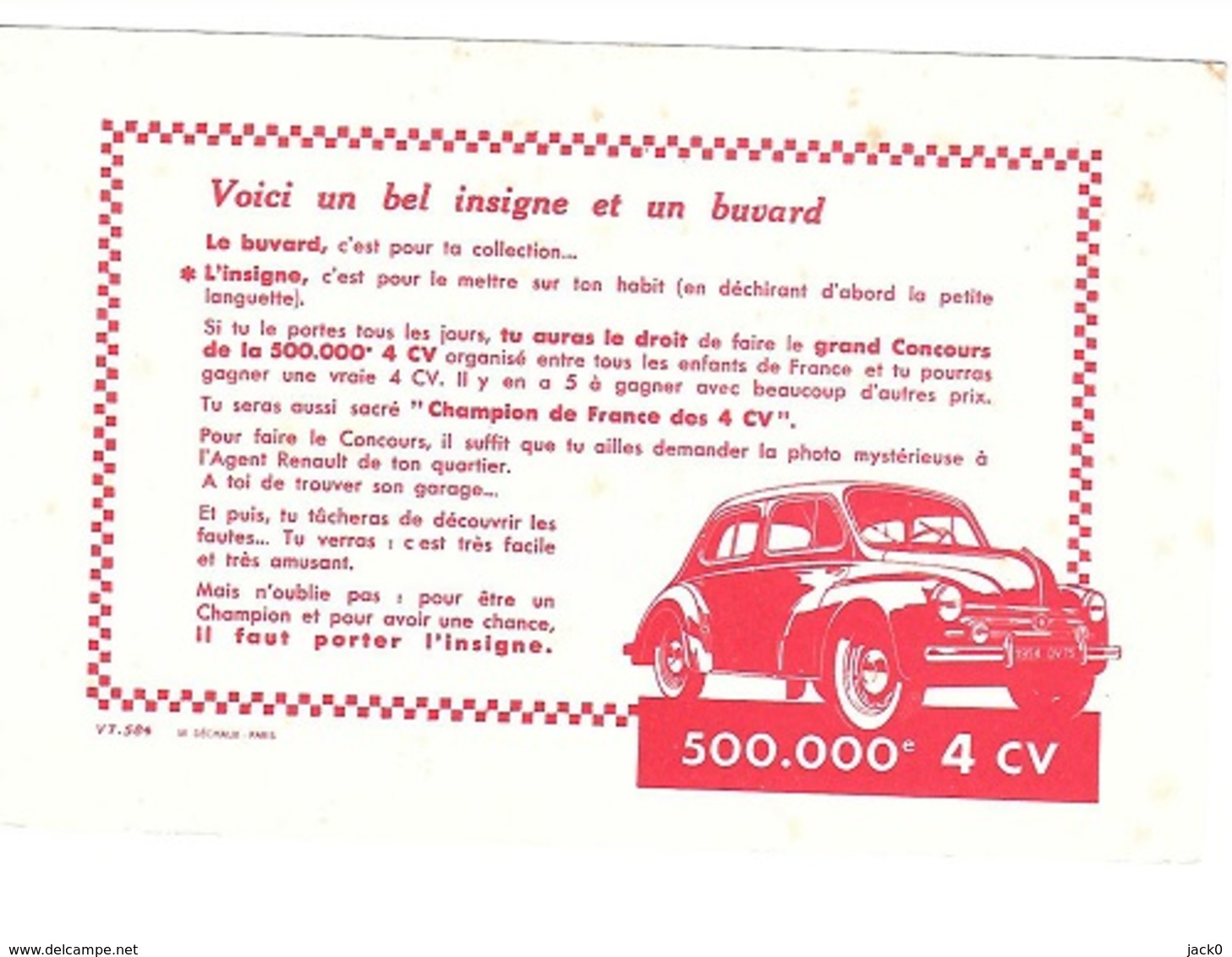 BUVARD  Automobile  RENAULT  400.000 è  4 CV - Collections, Lots & Séries