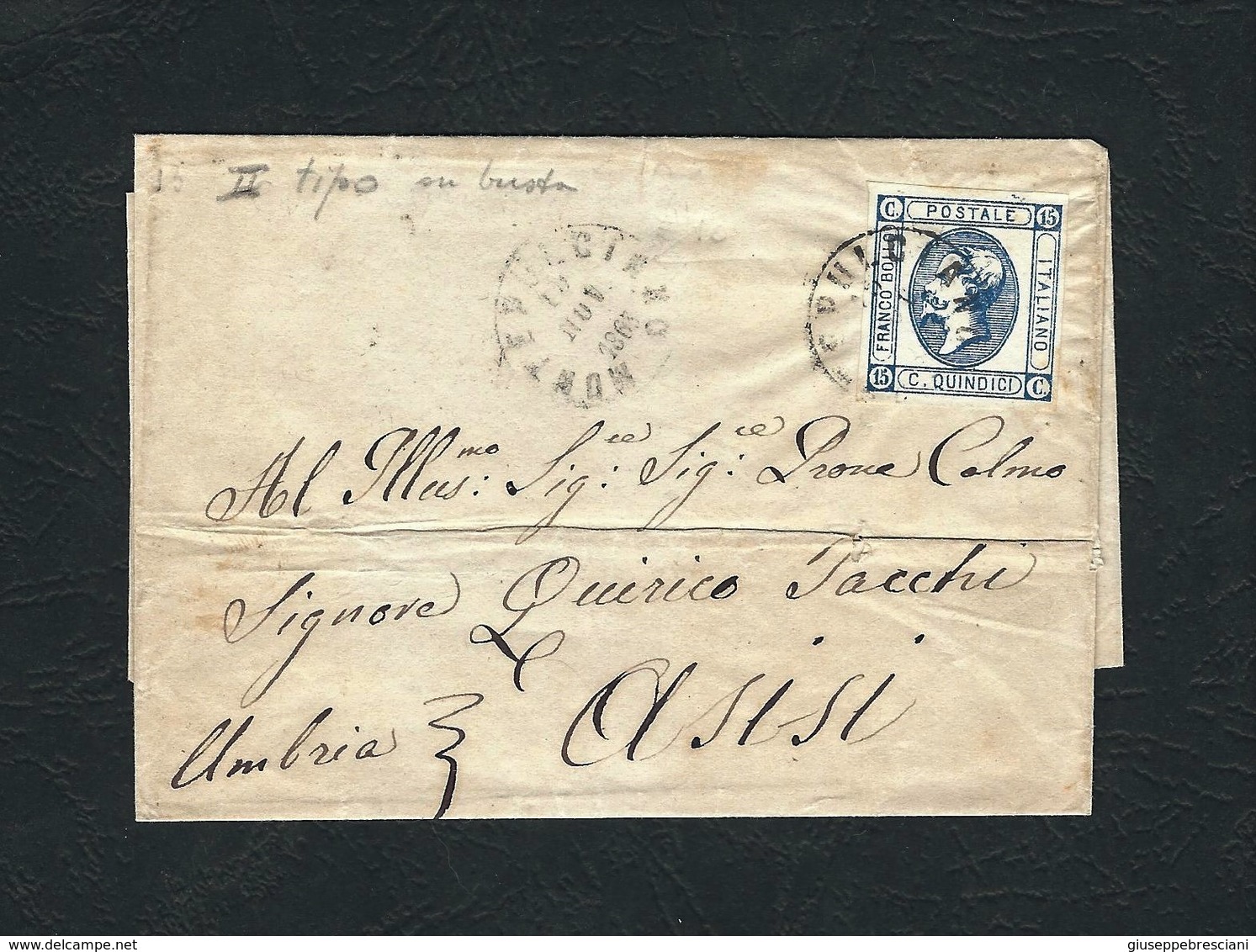 ITALIA 1863 - Busta Viaggiata Da Montepulciano Ad Assisi Con Effigie Di Vittorio Emanuele II - II Tipo - 15 C. -  Sa 15 - Storia Postale