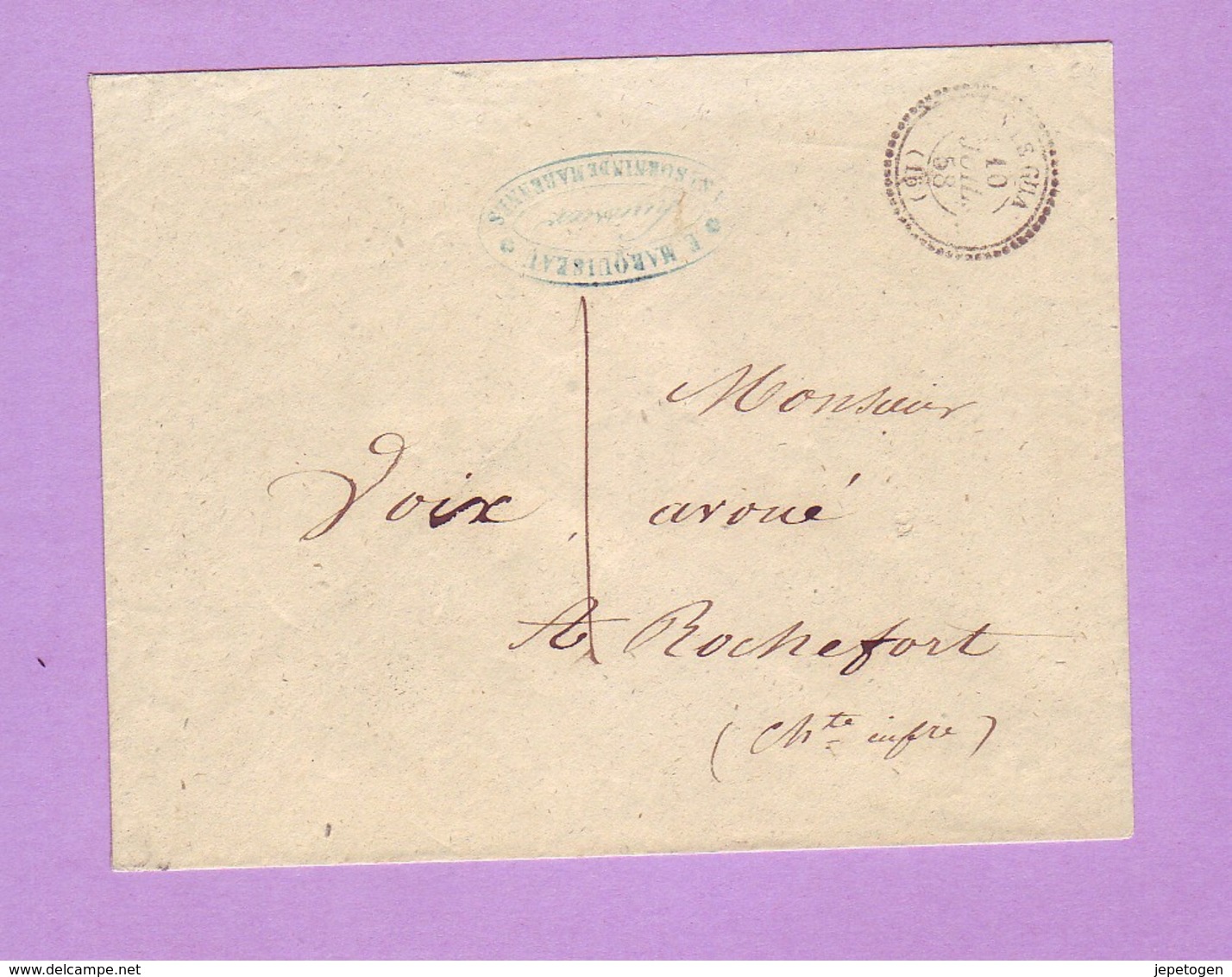 Charente Inférieure LE GUA CàD 22 Lettre De 1858 Pour Rochefort Taxe Manuscrite 1 Décimes Enveloppe Sans Correspondance - 1801-1848: Voorlopers XIX