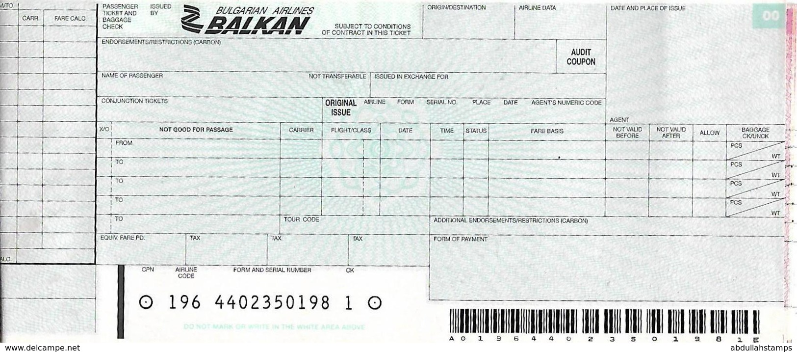 BALKAN ( BULGARIAN AIRLINES)  PASSENGER TICKET. - Tickets