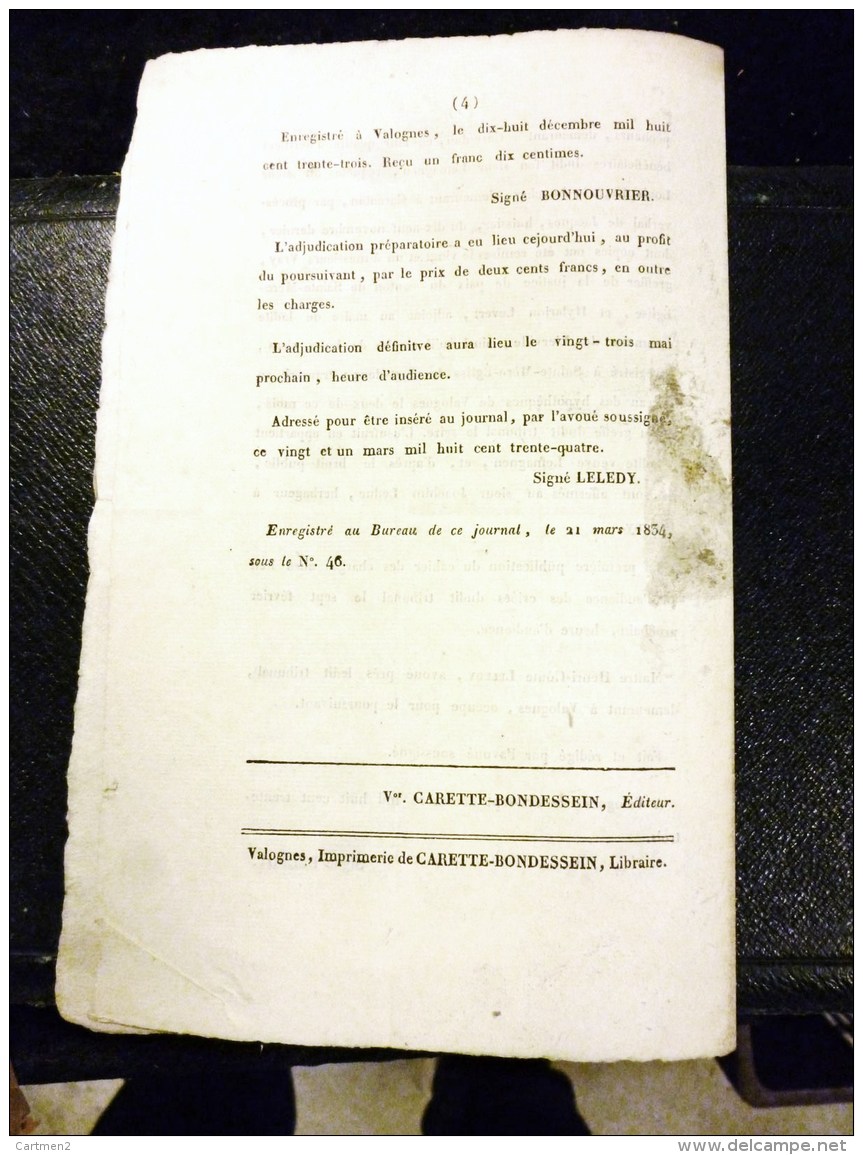 JOURNAL D'ANNONCES GENERALES VALOGNES 1834 LELEDY SAINTE-MERE-L'EGLISE HYLARION LEVERT VIERVILLE TORIGNY EXPROPRIATION - Décrets & Lois