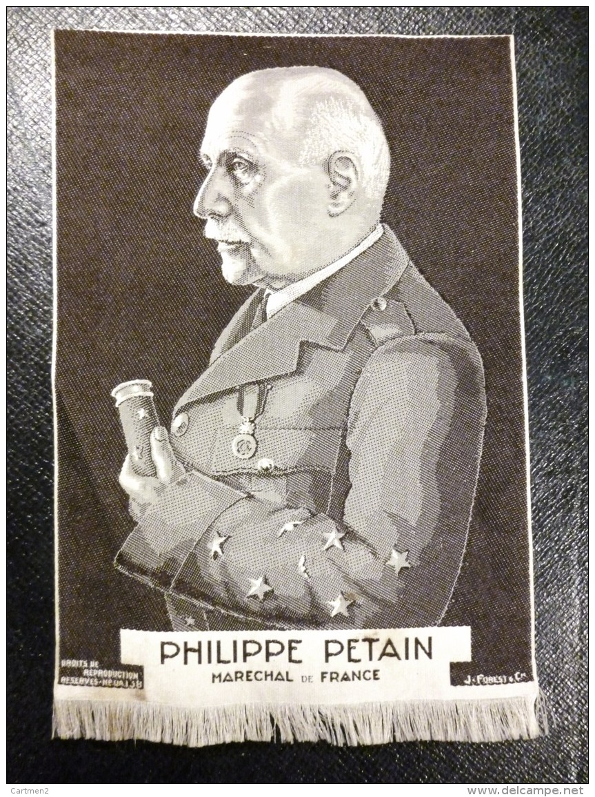 PORTRAIT TISSE SUR SOIE MARECHAL PETAIN GUERRE 14 X 10 CM - 1939-45