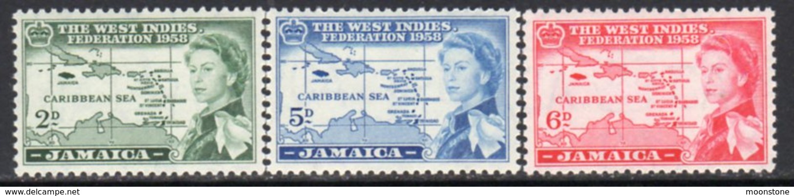 Jamaica 1958 West Indies Federation Set Of 3, MNH, SG 175/7 - Jamaica (...-1961)