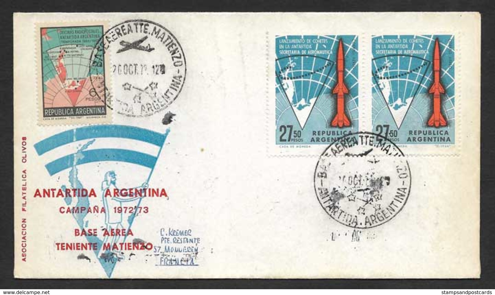 Argentine Base Aérienne Teniente Matienzo Antarctique Voyagé Buenos Aires France 1973 Argentina Antartic Aerial Base - Vuelos Polares