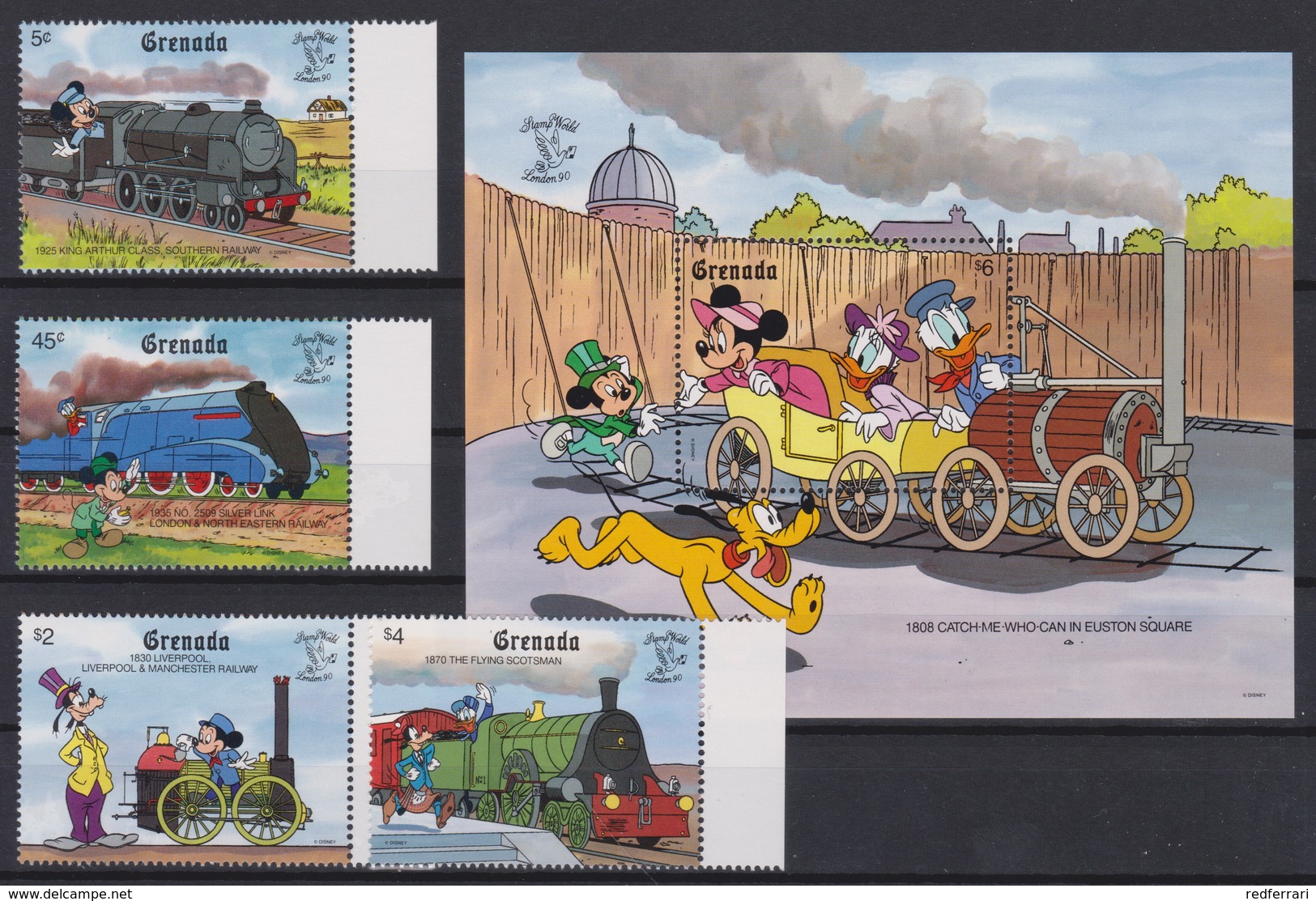 2237   WALT DISNEY - GRANADA  ( "Stamp World London '90" )  Locomotives Et Personnages DeDisney . - Disney