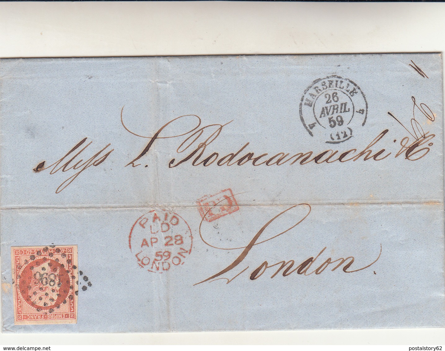 Marseille To London. Cover Con Contenuto 1859 +PD - 1853-1860 Napoleone III