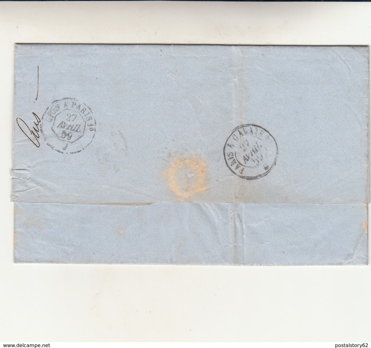 Marseille To London. Cover Con Contenuto 1859 +PD - 1853-1860 Napoleon III