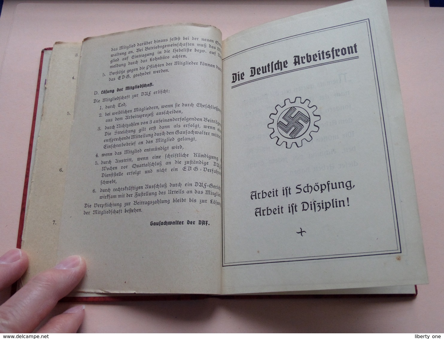 Die DEUTSCHE ARBEIDSFRONT ( MITGLIEDSBUCH ) Gauwaltung KOBLENZ-TRIER 1934/35 ( Henkel Geb.1902 ) ! - Dokumente