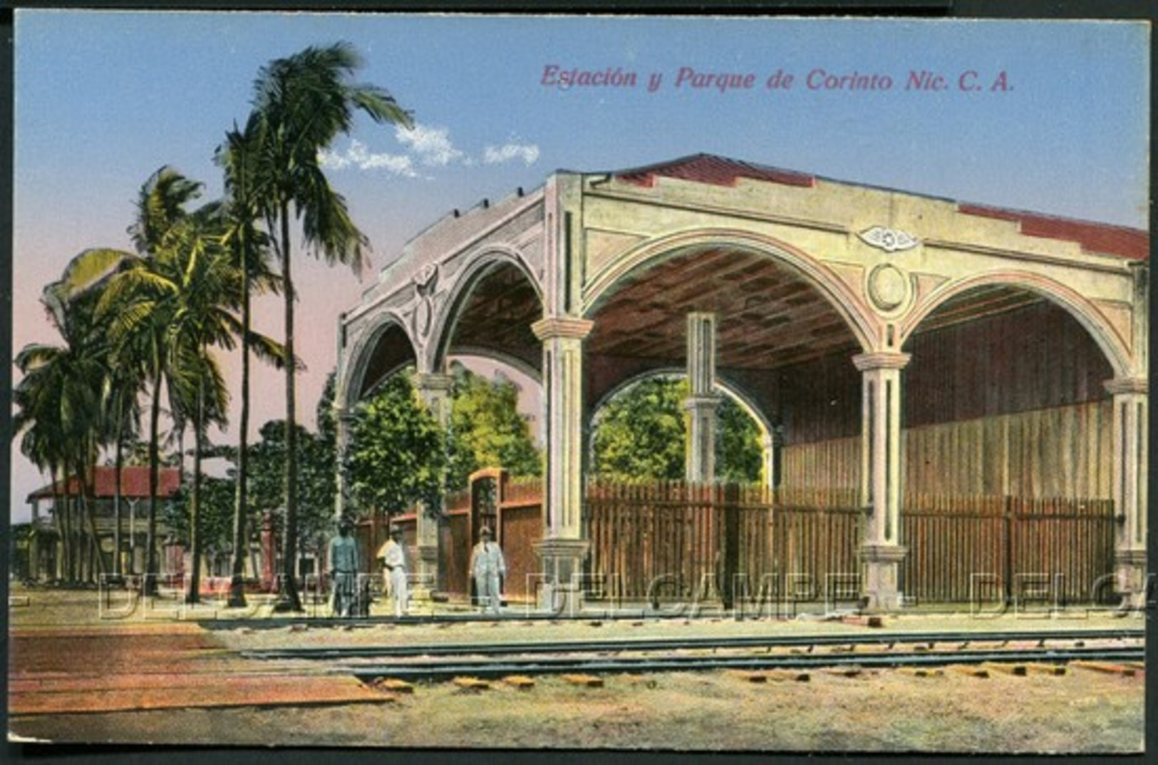 POSTCARD POSTAL NICARAGUA ESTACION Y PARQUE DE CORINTO . CISNEROS CA YEAR 1920 - Nicaragua