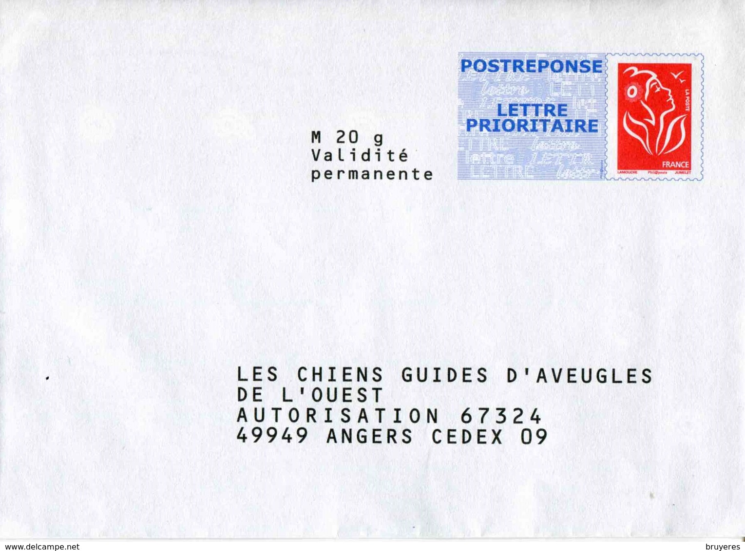 POSTREPONSE/ LETTRE PRIO "Les Chiens Guides D'Aveugles" Avec Timbre "Marianne De Lamouche / Phil@poste" - PAP: Antwort/Lamouche