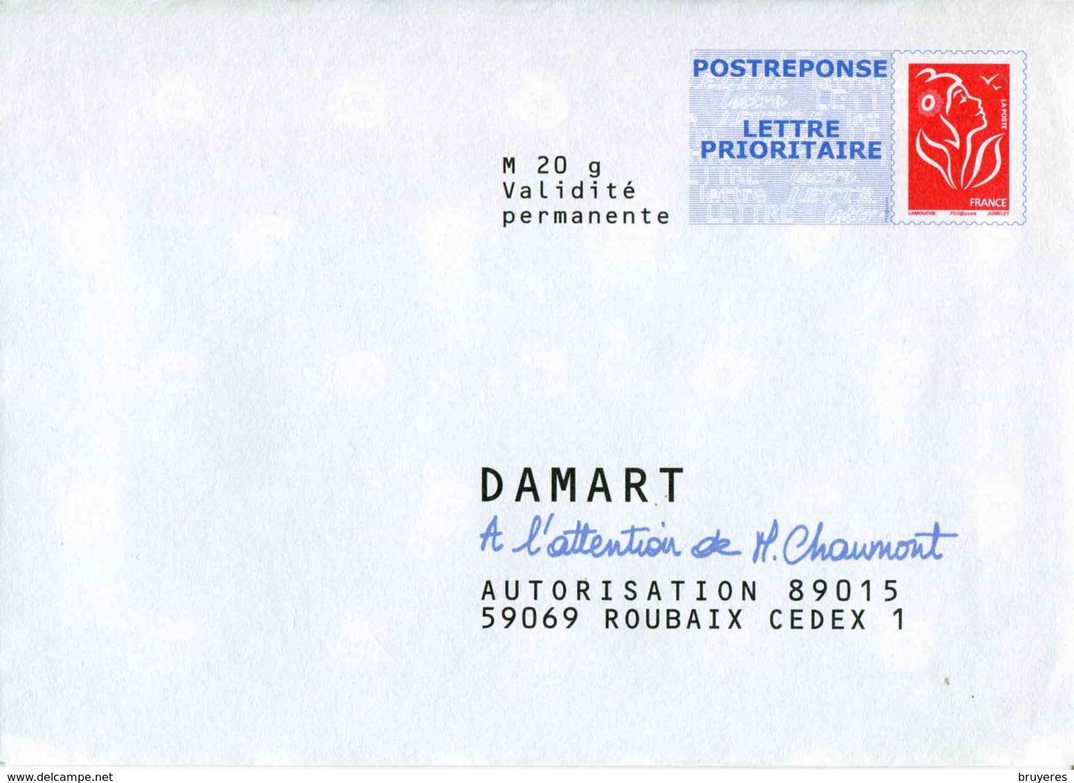 POSTREPONSE/ LETTRE PRIO "DAMART" Avec Timbre "Marianne De Lamouche / Phil@poste" - PAP: Antwort/Lamouche