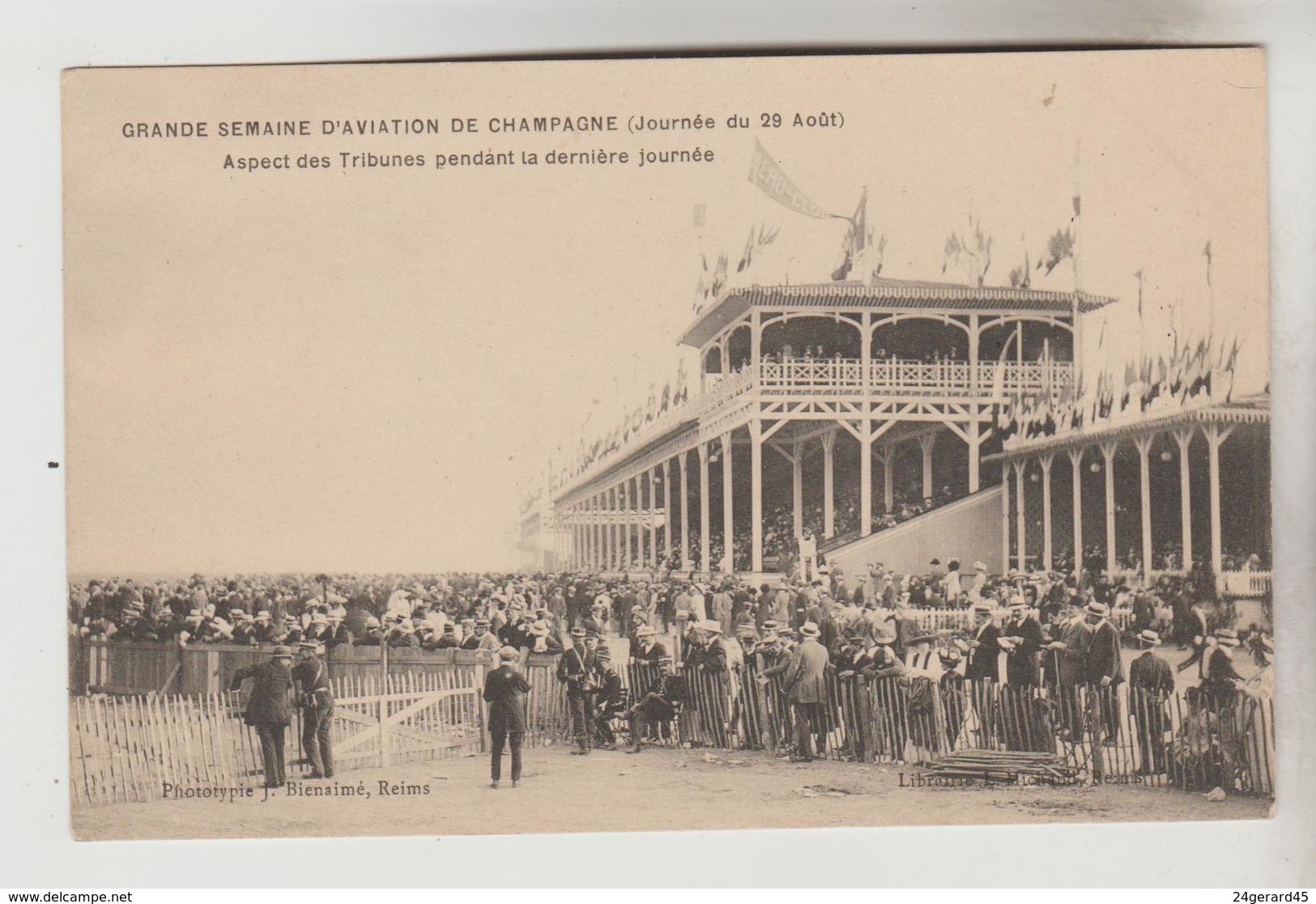 CPA BETHENY (Marne) AVIATION - Grande Semaine D'Aviation De Champagne 29/08/1909 : Aspect Des Tribunes Dernière Journée - Bétheny