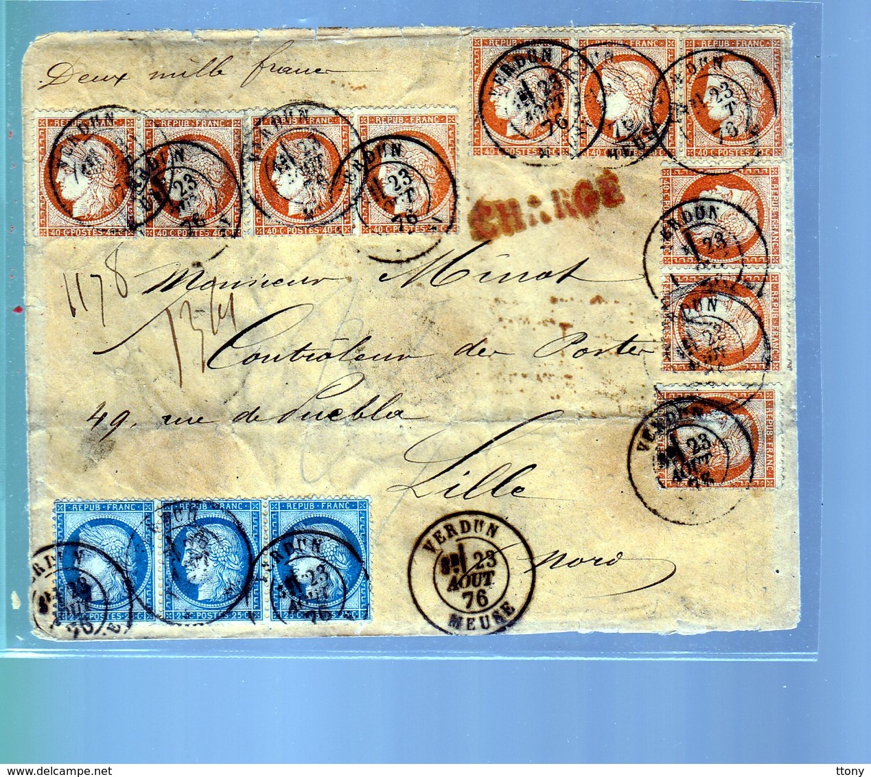 Un Ensemble De  10 Timbres Céres 40 C  Orange N° 48  Avec Bande  Une Bande De  3 T  25 C  Bleu N°60  Année  1876 - 1871-1875 Cérès