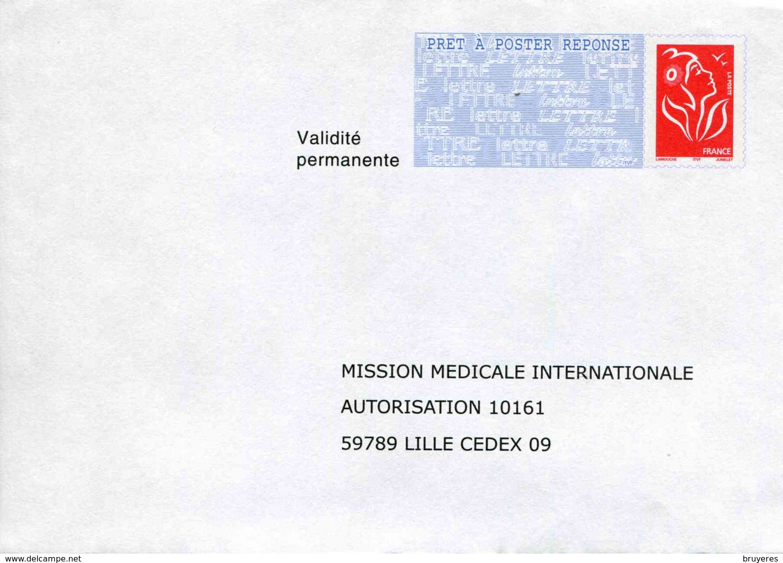 PAPREPONSE "Mission Médicale Internationale" Avec Timbre "Marianne De Lamouche/ITVF" - Listos Para Enviar: Respuesta/Lamouche