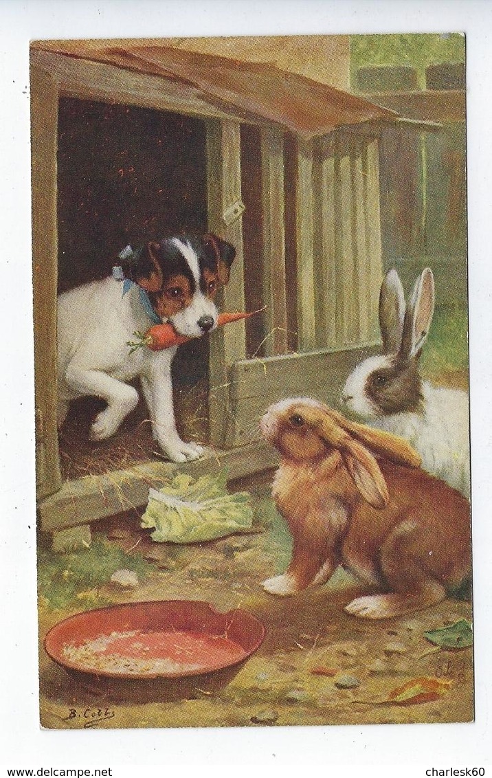 CPA Lapins Chien Niche Carotte Ferme Agriculture Oilette Tuck Serie Among The Bunnies 9539 - Dogs