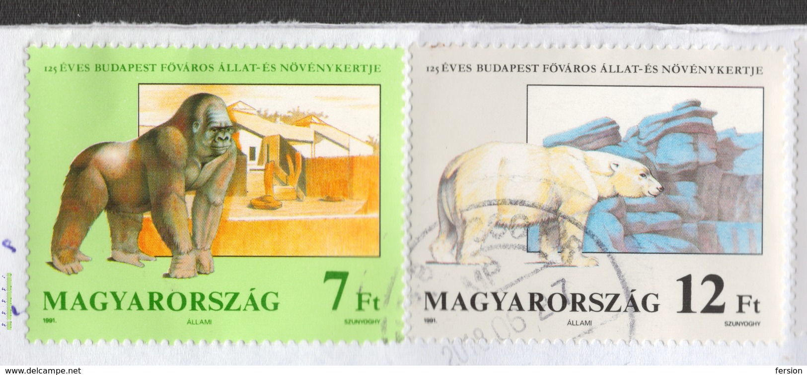 Gorilla Monkey / Polar Bear / Rhinoceros / Toucan Bird - Hungary 1991 ZOO - Registered Priority Cover Letter Tatabánya - Gorilas