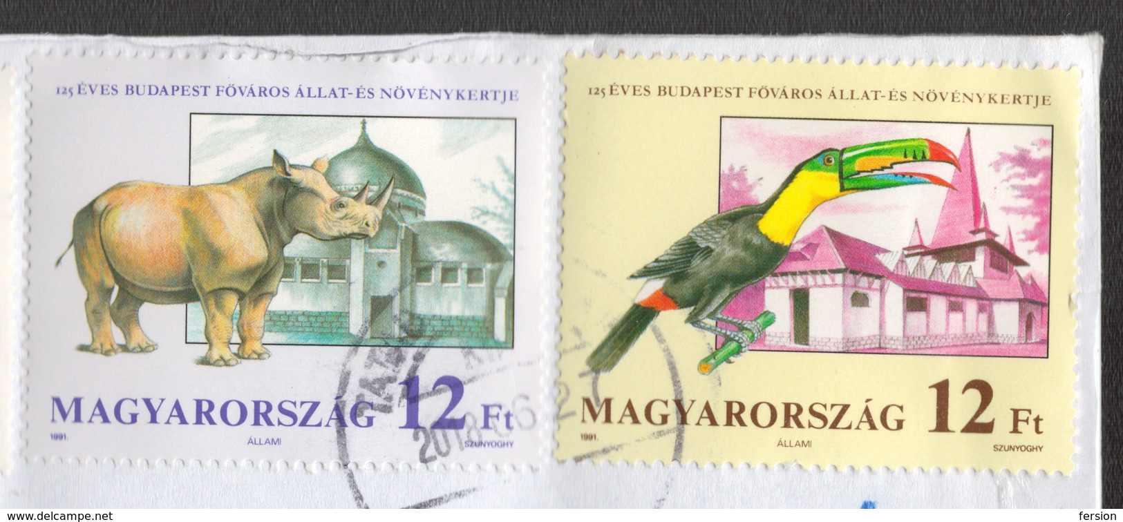 Gorilla Monkey / Polar Bear / Rhinoceros / Toucan Bird - Hungary 1991 ZOO - Registered Priority Cover Letter Tatabánya - Gorilas
