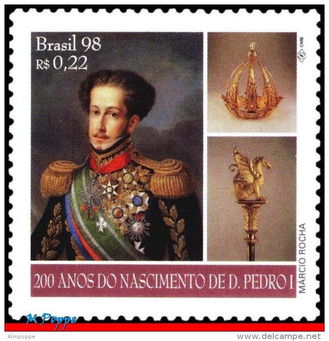 Ref. BR-2692 BRAZIL 1998 HISTORY, DOM PEDRO I, KING BRAZIL, &amp; PORTUGAL, CROWN, CEDAR, MI# 2906, MNH 1V Sc# 2692 - Familles Royales