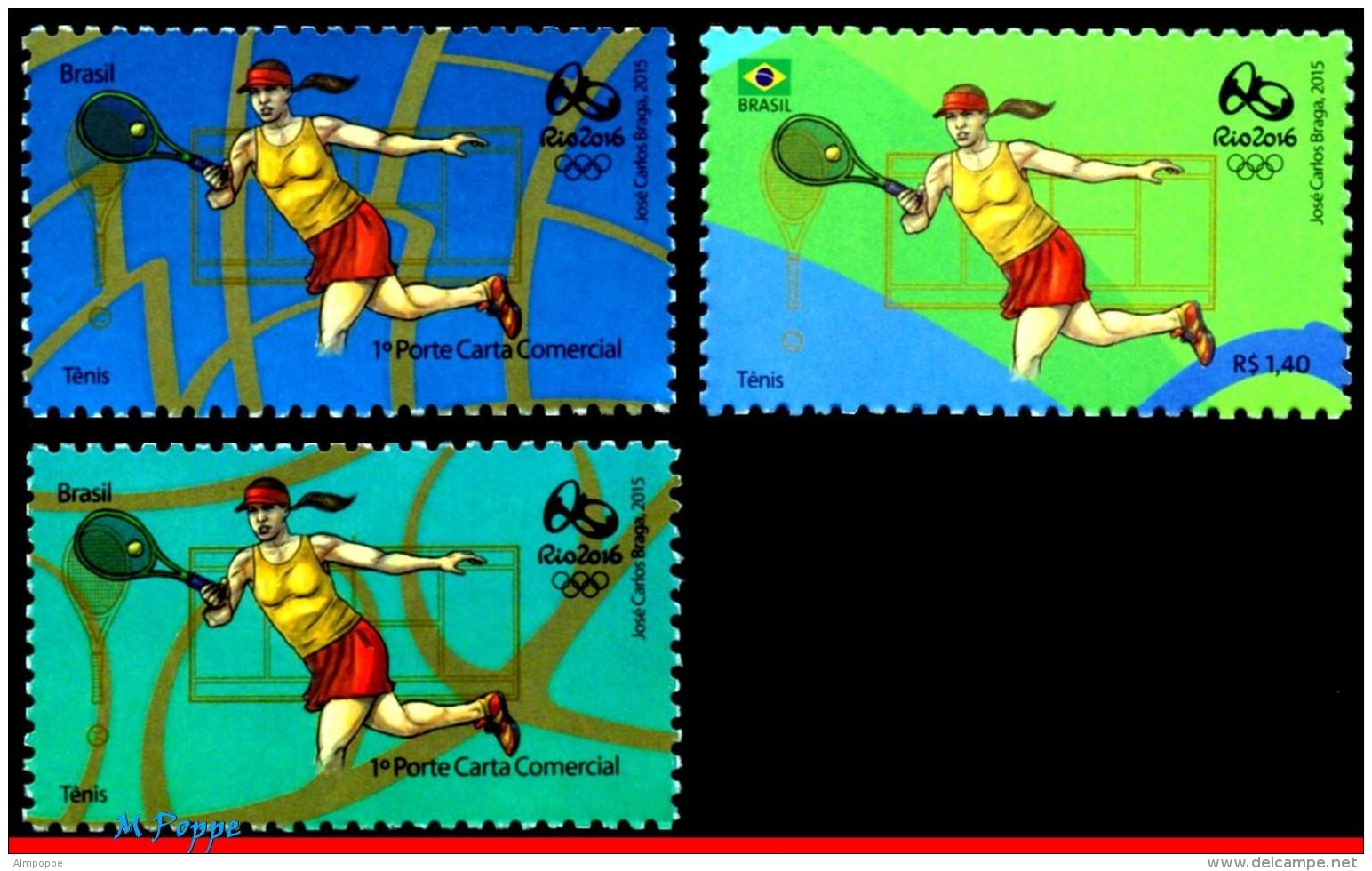 Ref. BR-OLYM-E21 BRAZIL 2015 SPORTS, OLYMPIC GAMES, RIO 2016,, TENNIS, STAMPS OF 3RD &amp; 4TH SHEET, MNH 3V - Tennis