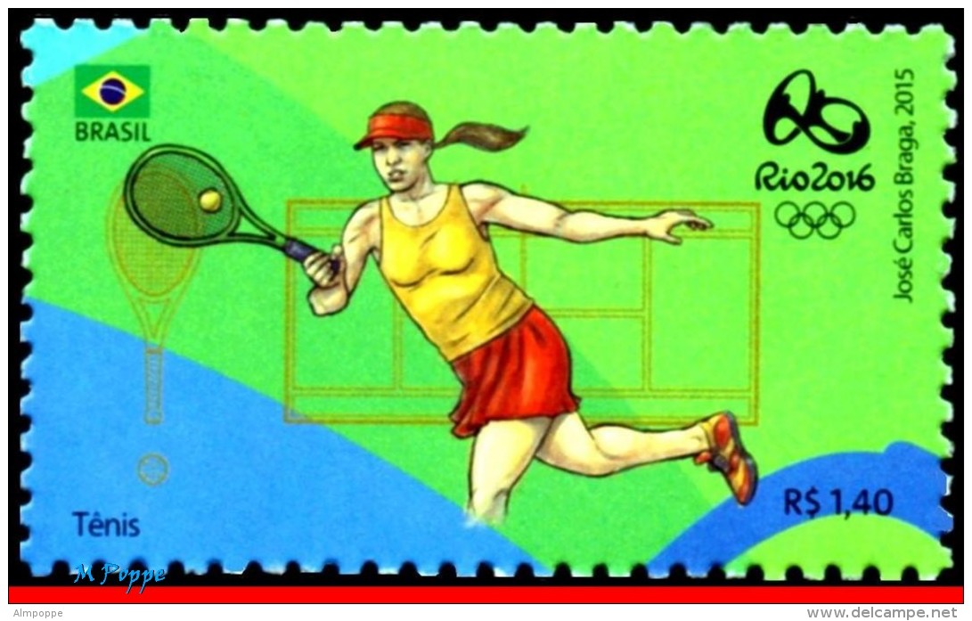 Ref. BR-OLYM-E21 BRAZIL 2015 SPORTS, OLYMPIC GAMES, RIO 2016,, TENNIS, STAMPS OF 3RD &amp; 4TH SHEET, MNH 3V - Tennis