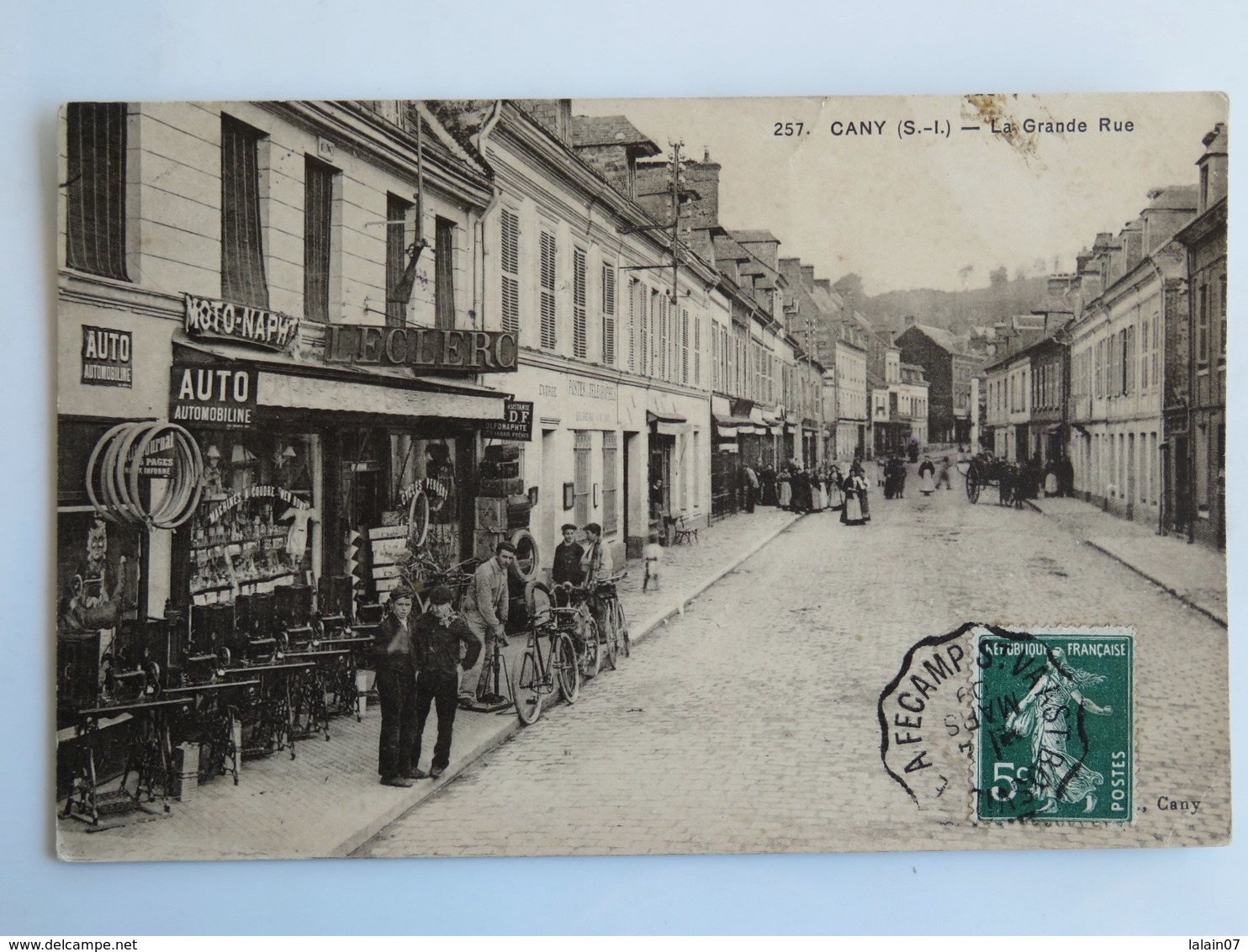 C.P.A. 76 : CANY : La Grande Rue, Magasin Leclerc Automobile, Cycles, Timbre En 1909 - Cany Barville