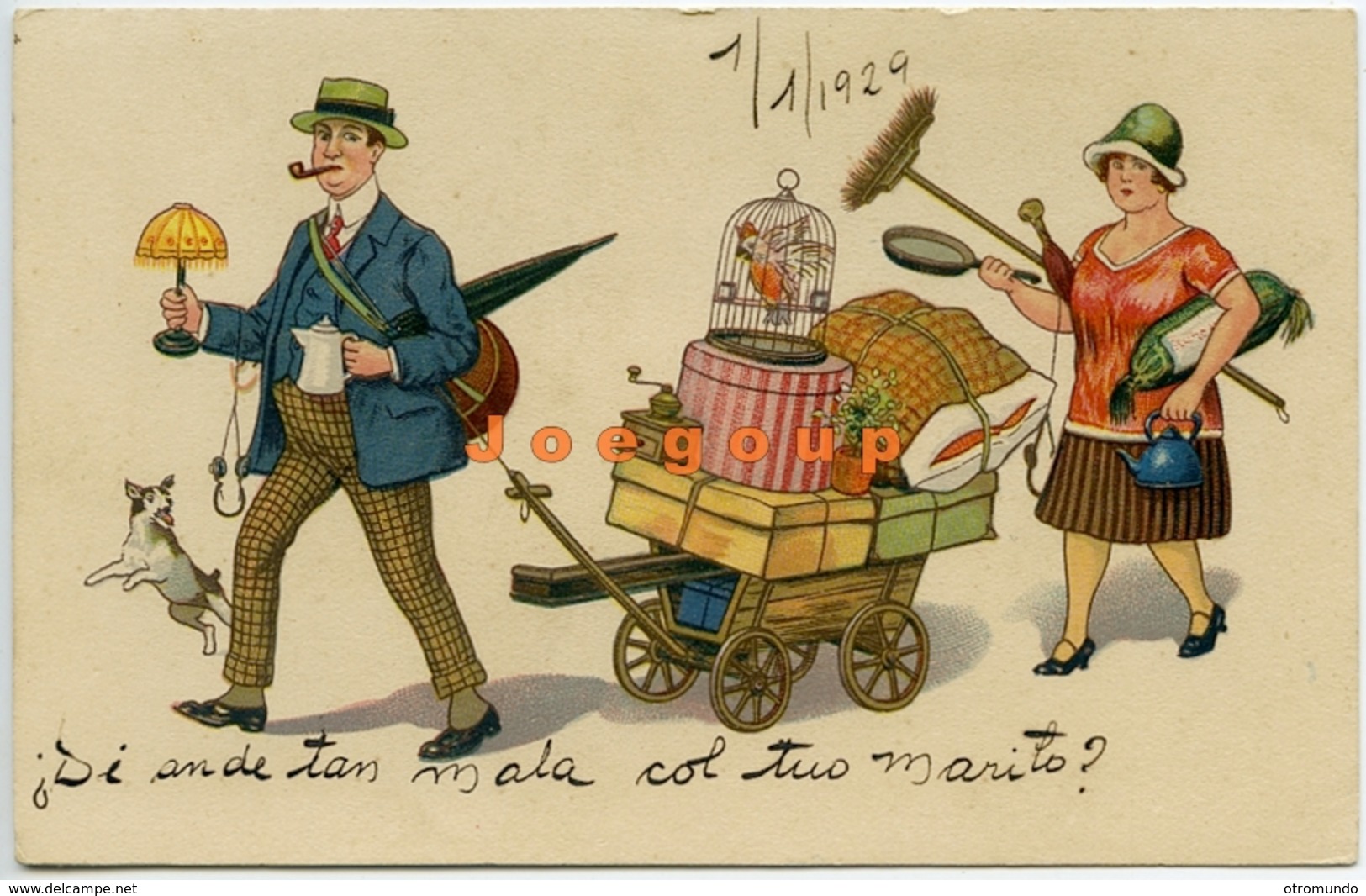 Postal Postale Ilustration Humoristique Demenagement 1929 - Humour