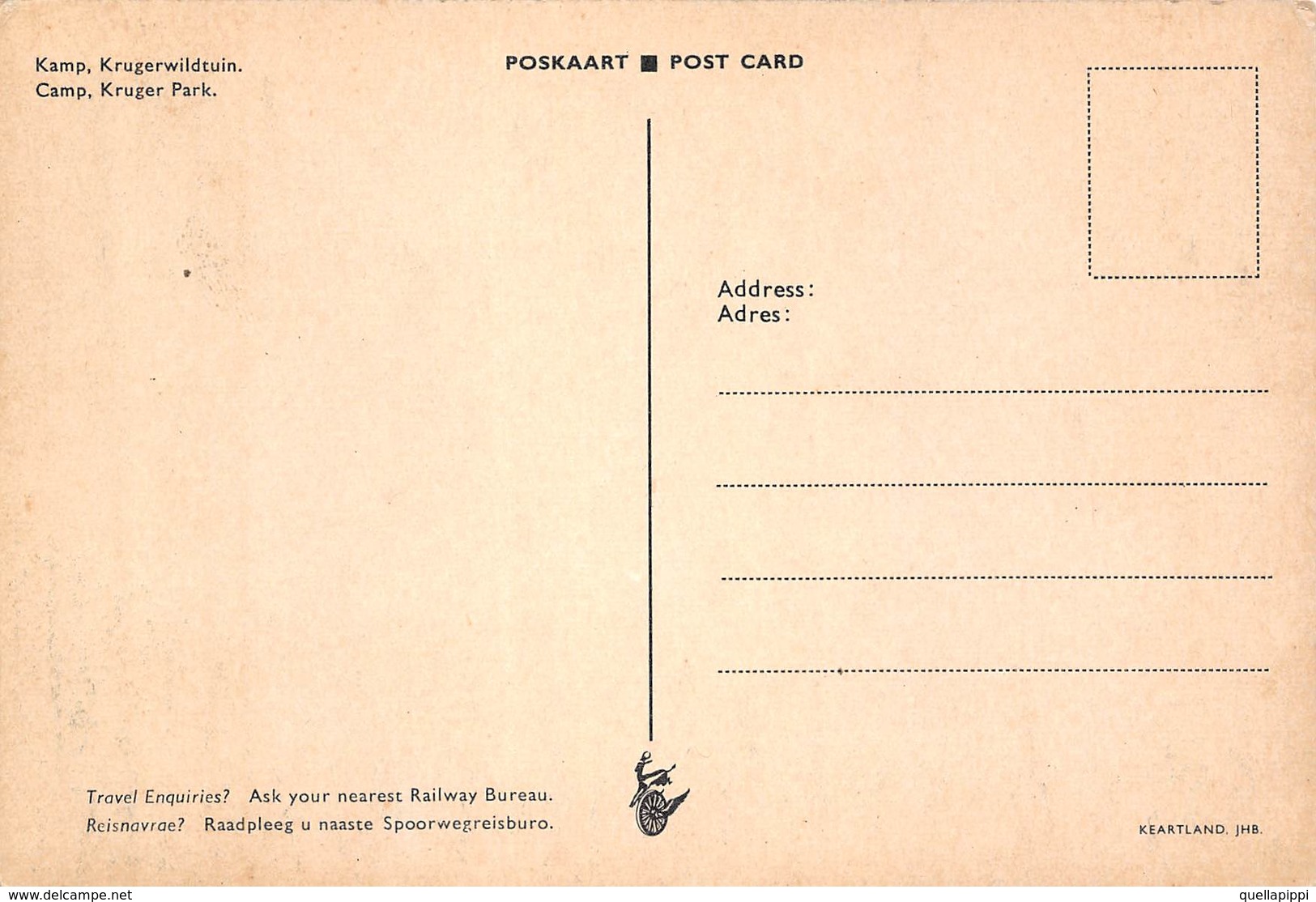 07934 "REPUBLIEK VAN SUID AFRIKA - KAMP, KRUGERWILDTUIN"  ANIMATA, CAMPING. AUTO ANNI '50 CART. ORIG. NON SPED. - Sud Africa