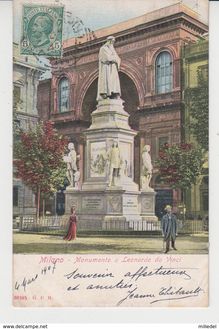 M008  /    ITALIE , ITALIA  / MILANO , Monumento A Léonardo Da VINCI   (recto ,verso) - Milano (Milan)