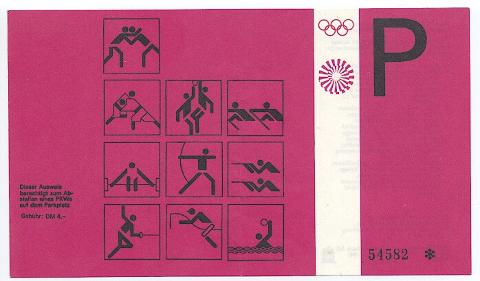 Parkplatzkarte Ticket München Olympia 1972 - Otl Aicher - Eintrittskarten