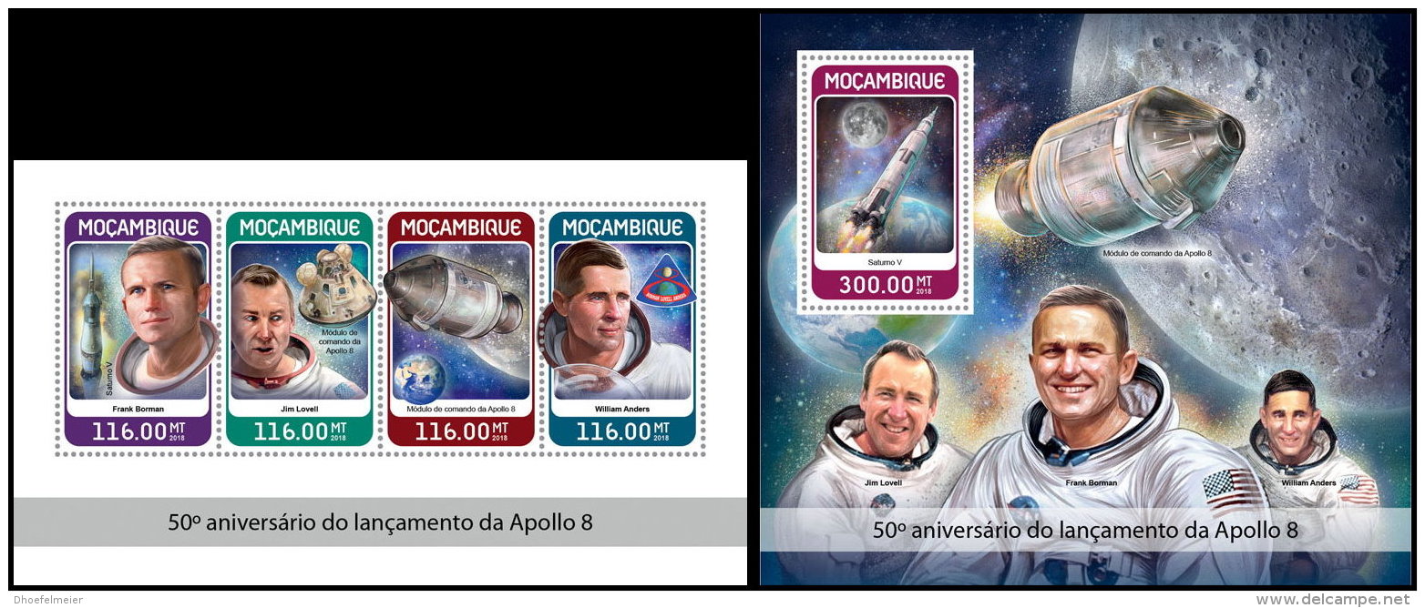 MOZAMBIQUE 2018 MNH** 50 Years Lunch Apollo 8 Start Apollo 8 Space Espace Raumfahrt M/S+S/S - OFFICIAL ISSUE - DH1825 - Africa