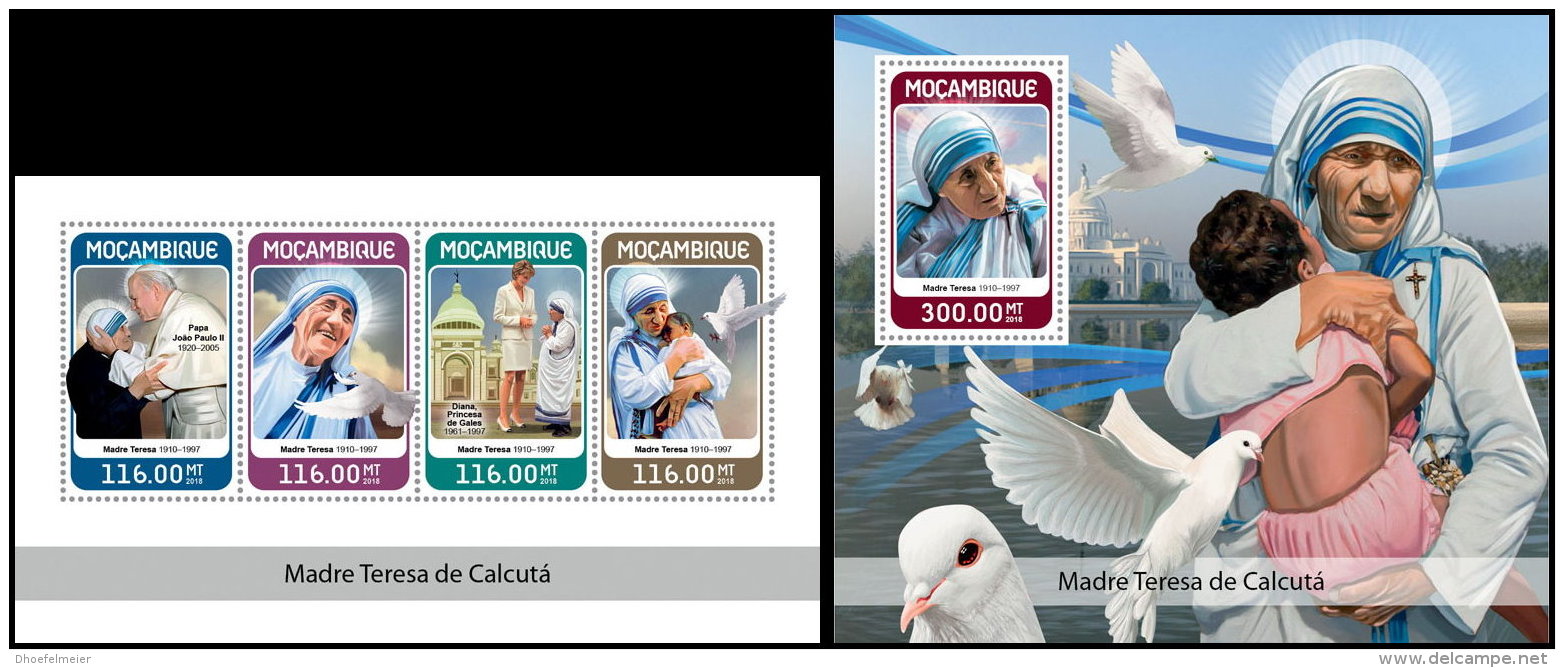 MOZAMBIQUE 2018 MNH** Mother Teresa Mutter Teresa Mere Teresa M/S+S/S - IMPERFORATED - DH1825 - Mère Teresa