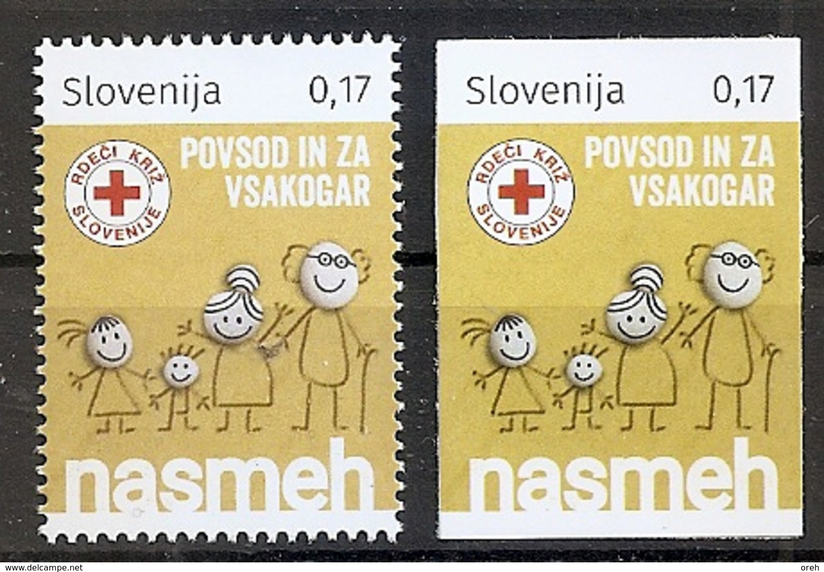 SLOVENIA 2018,RED CROSS,,,SMILE,family,,SURCHARGE,ADITIONAL STAMPS,,,MNH - Slovenia