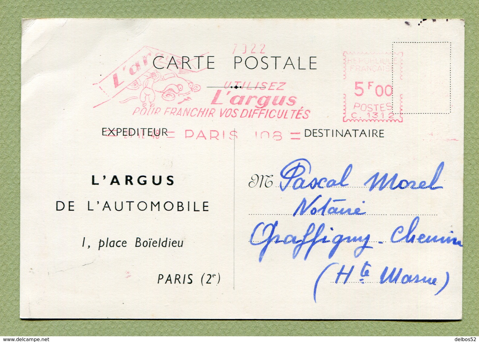 EMA : PARIS 108 " UTILISEZ L'ARGUS DE L'AUTOMOBILE "  (1948) - EMA (Empreintes Machines à Affranchir)