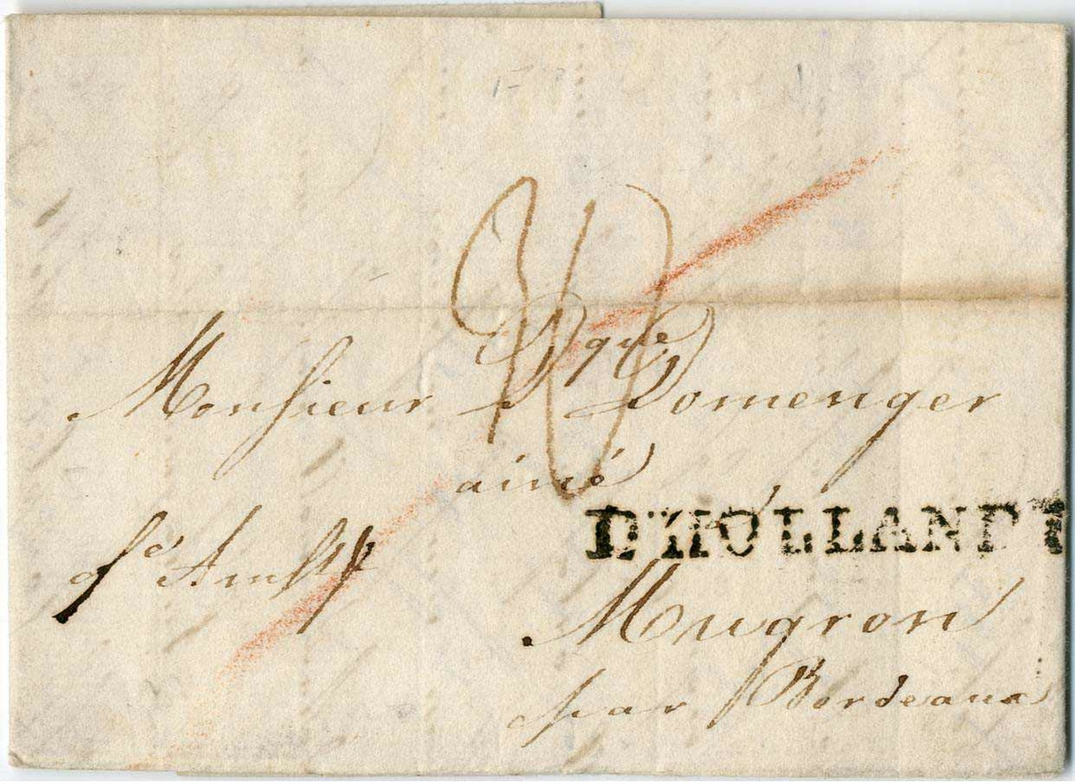 Bremen, Prachtbrief Ohne Stpl. 1798 Nach Mugron Par Bordeaux, Transit-K1 "D' HOLLANDE" Und Austaxiert "30". Selten. Brem - Other & Unclassified