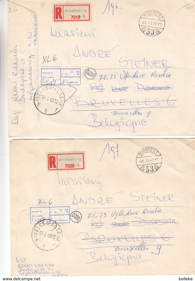 Hongrie - Lettre Recom De 1969 ° - Oblit Budapest - Exp Vers Bruxelles - Football - Escrime - Hippisme - Canoë - Lutte - Sommer 1968: Mexico