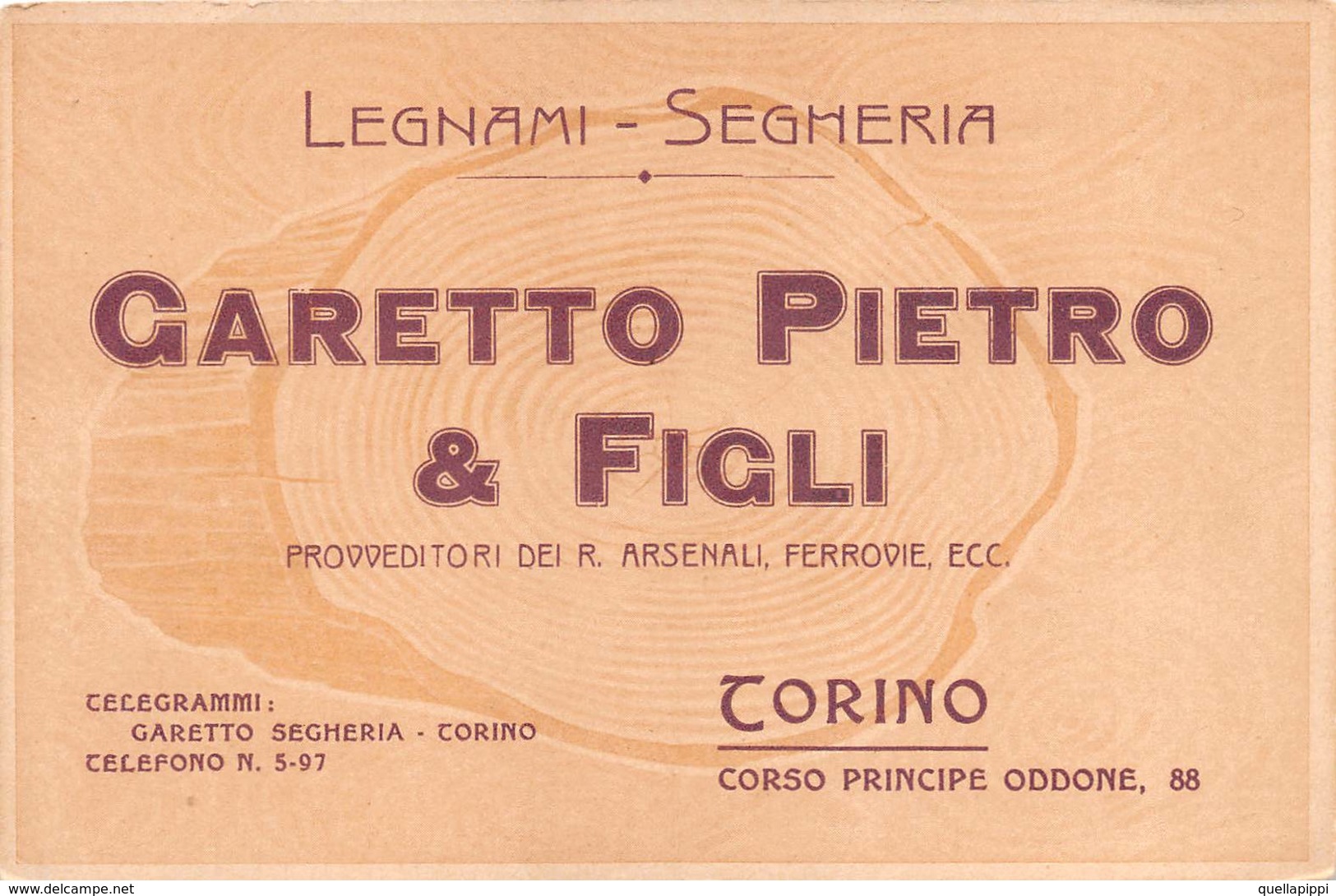 07942 "TORINO - GARETTO PIETRO & FIGLI - LEGNAMI SEGHERIA - PROVV. DEI REGI ARSENALI " CARTONC. ORIG. - Visitekaartjes