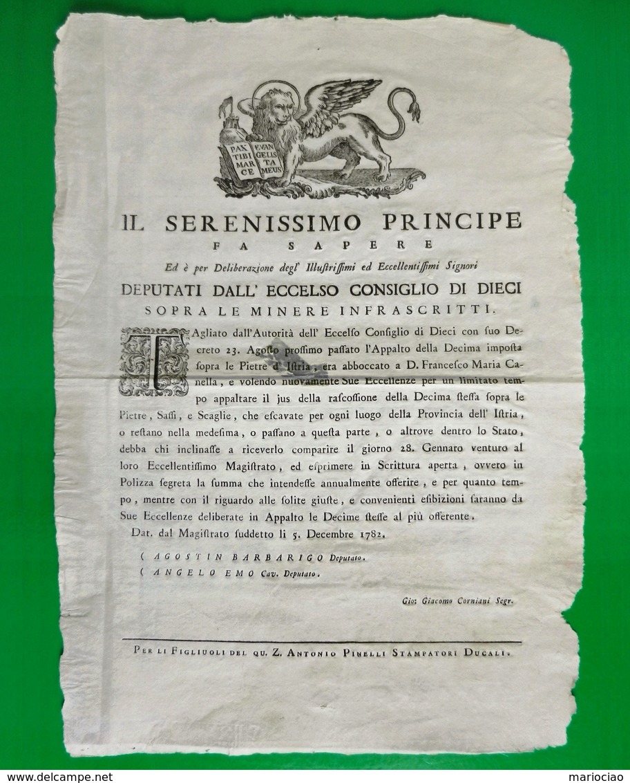 D-IT Repubblica Di Venezia 1782 Eccelso CONSIGLIO DEI DIECI - Documents Historiques