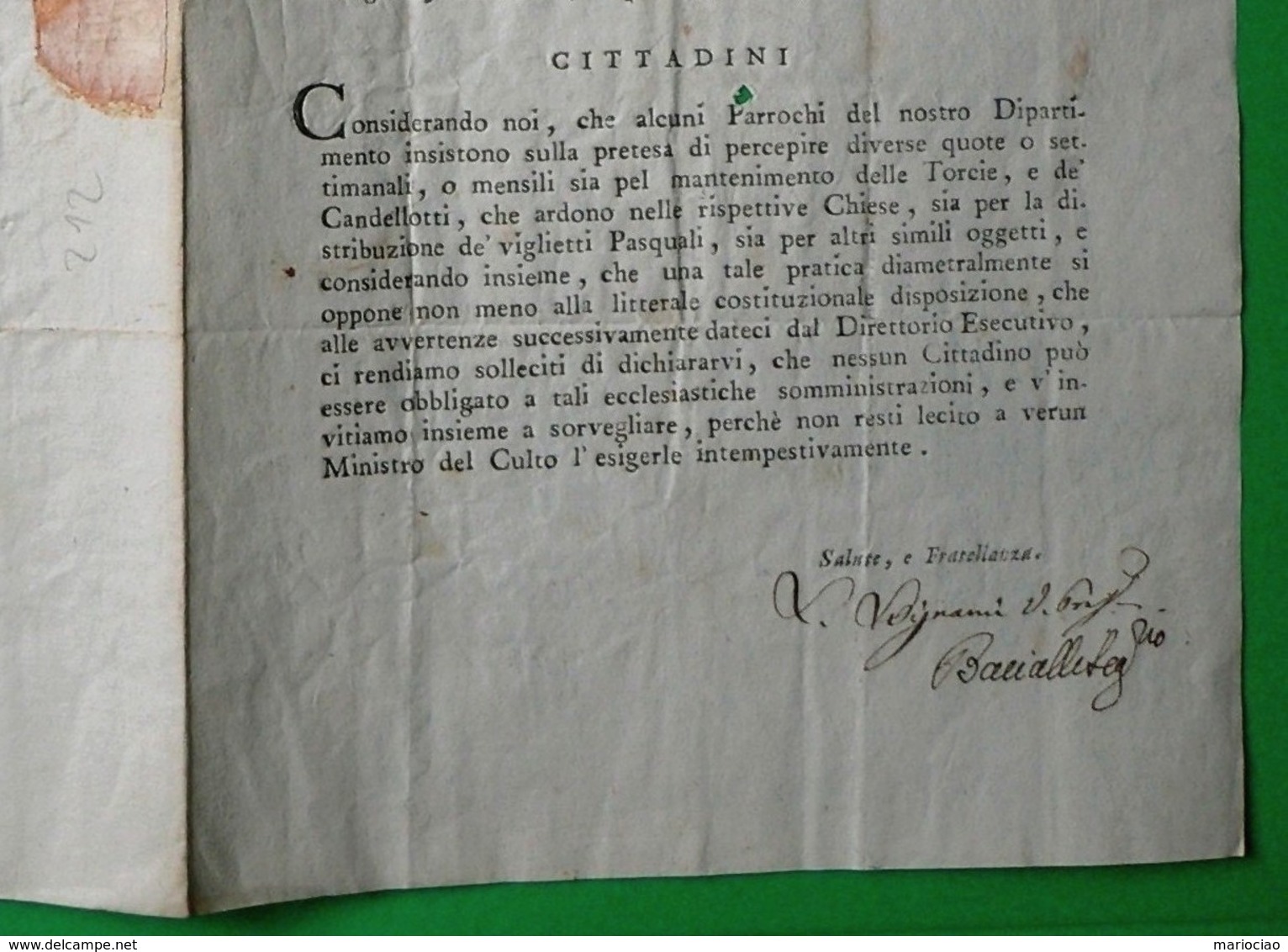 D-IT Repubblica Cisalpina 1798 Bologna  ABOLIZIONE TASSE DEL CLERO ! - Historical Documents