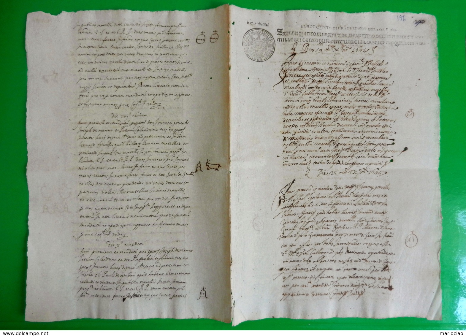 D-IT REGNO DI SICILIA 1642 Manoscritto In Latino Con Simboli Disegnati Da Interpretare -sigillo Di Grani Tre A Tampone - Documenti Storici