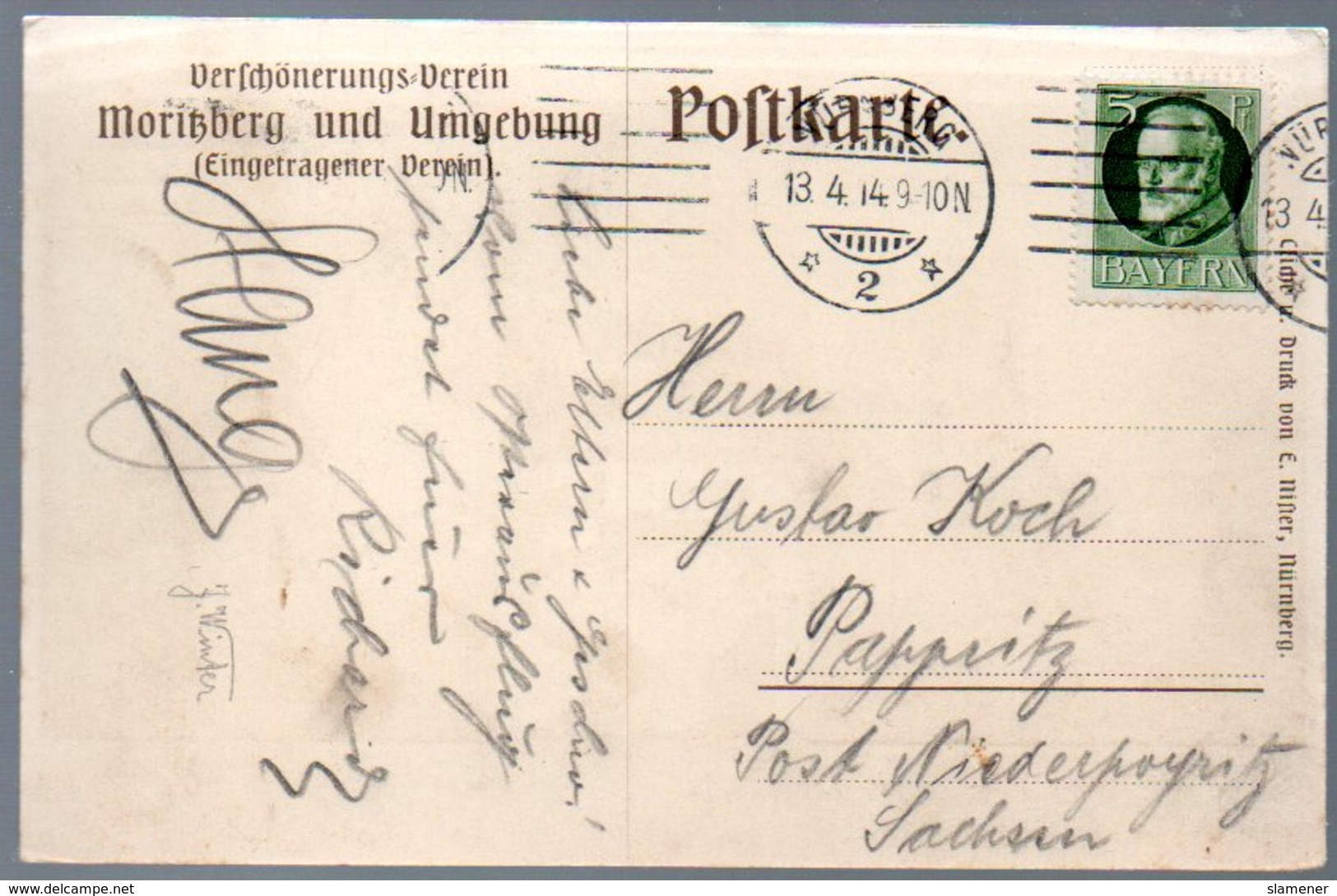 Alte Postkarte,Bayern,MORITZBERG,Aussichtsturm,Bergwirtschaft,Lauf An Der Pegnitz,Verschönerungs-Verein,gelaufen 1914 - Lauf