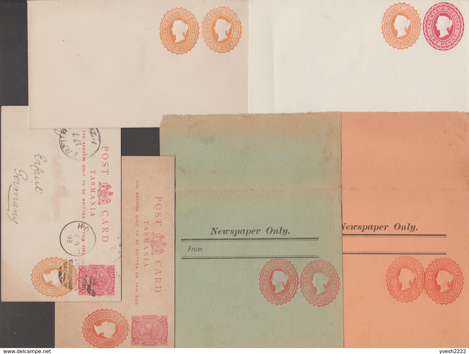 Tasmanie Vers 1893. Petit Lot De 9 Enveloppes, 2 Cartes Et 2 Bandes Pour Journaux, Entiers Postaux, Private Stationery - Briefe U. Dokumente