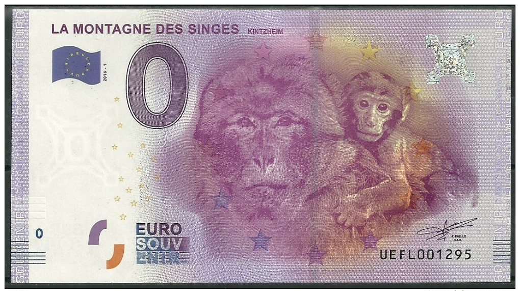 Billet Touristique 0 Euro 2016  La Montagne Des Singes Kintzheim épuisé - Essais Privés / Non-officiels