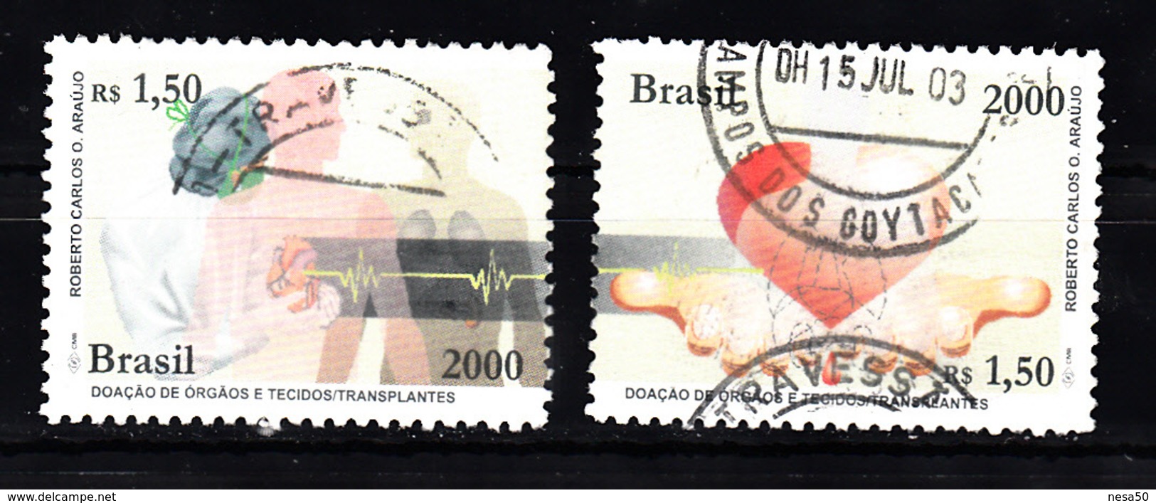 Brazilie 2000 Mi Nr 3099 + 3100 Orgaandonoren + Orgaantransplantatie - Oblitérés