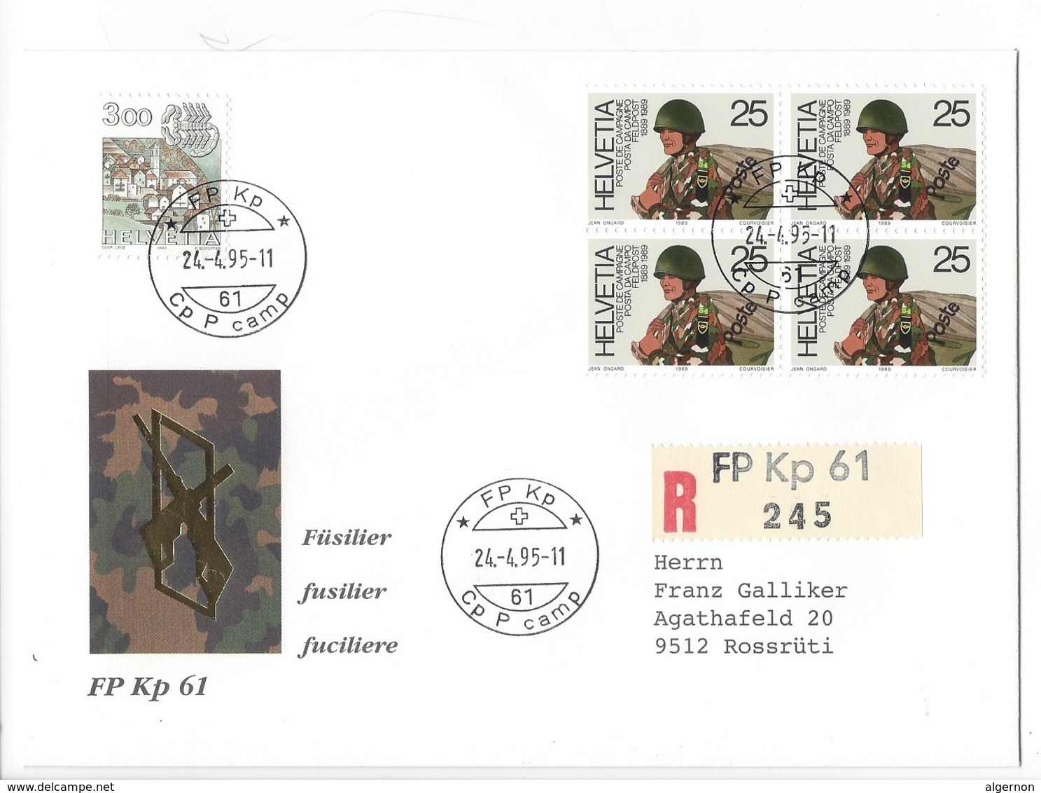 20141- Militaire Feldpost Enveloppe R 245 FP Kp 61 Pour Rossrüti 24.04.1995 - Lettres & Documents